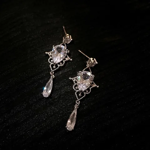 Water Drop Zircon Dangle Earrings With Silver Earring Post Vintage Baroque Style Luxury Sparkling Jewelry For Women