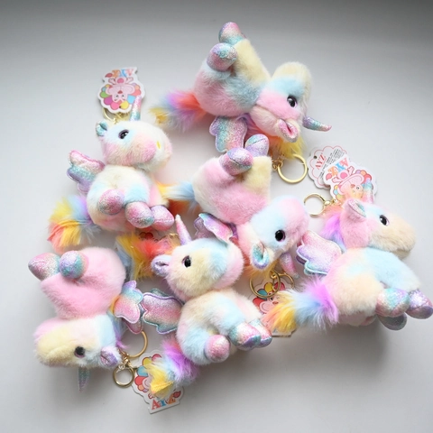 Eenhoorn Pluche Sleutelhanger Regenboog Zacht Lang Haar Glinsterende Vleugels Hoorn Tas Hanger Cadeau Voor Kinderen Meisjes