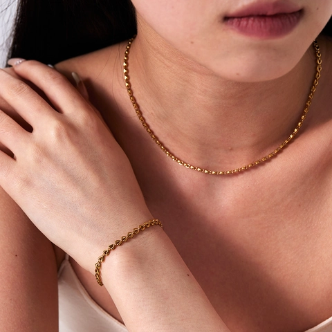 Collier Et Bracelet Maillons Coeur En Acier Inoxydable Plaqué Or Bijoux Minimalistes Femme Chaîne Clavicule Durable