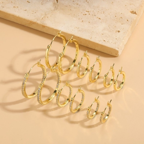 Minimalist Hoop Earrings Copper With Zircon 14K Gold Plated Geometric Elegant Jewelry For Women