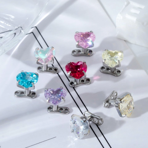 Piercing Microdermique Forme Coeur Zirconium Bijoux De Corps Acier Inoxydable Filetage Interne Stud