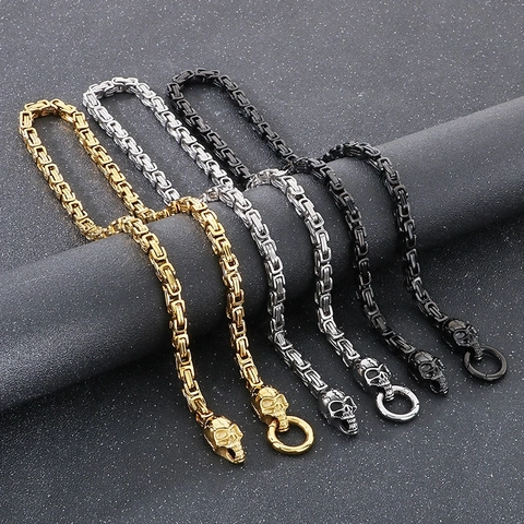 Byzantine Kette Herren Titan Edelstahl Doppel Totenkopf Hip Hop Punk Gothic Schmuck