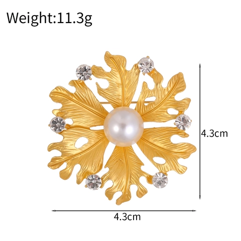 Spilla Foglia Di Palma Vintage In Lega Con Grande Perla Artificial Imitazione E Strass Elegante Pin Pianta Floreale Donne