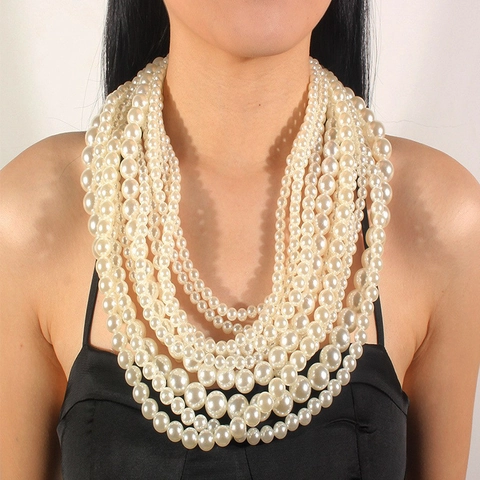 Elegante Mehrlagige Künstliche Perlenkette Für Damen Luxus Weiße Perlen Handgefertigte Statement Party Schmuck Geschenk