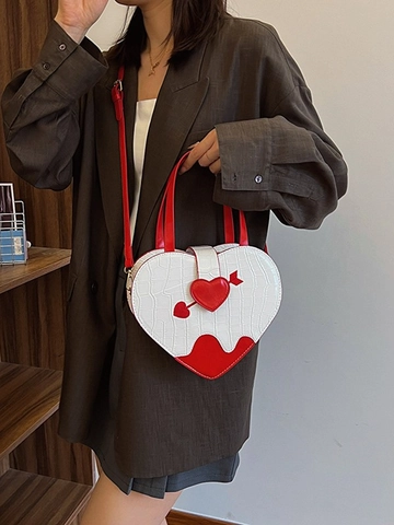 Bolso Bandolera Corazón Mujer Patrón Cocodrilo Cuero PU Bolso De Mano Decoración Corazón Flecha Accesorio Fiesta Chic