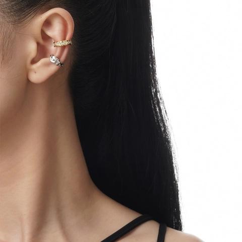 Ear Cuff In Argento Sterling 925 Texture Fusa Zircone Incastonato Clip Per Orecchio Senza Buco Gioielli Unisex Minimalisti