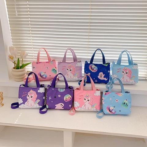 Sac À Bandoulière Pour Enfants Licorne Dessin Animé Citrouille Toile Sac À Main Avec Sangle Réglable Pour Tout-Petits
