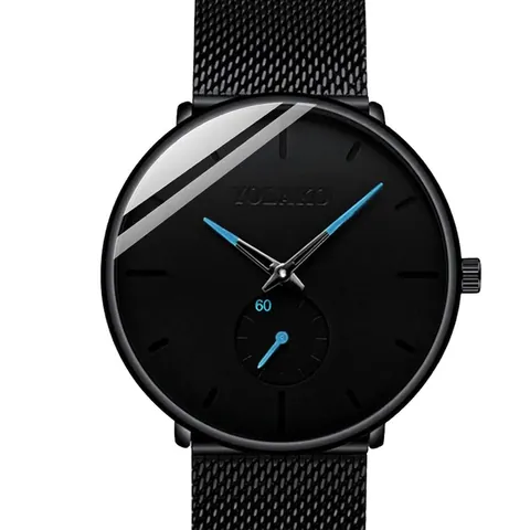 Men Quartz Watch Minimalist Casual Business Analog Mesh Stainless Steel Strap Ultra Thin Small Second Dial