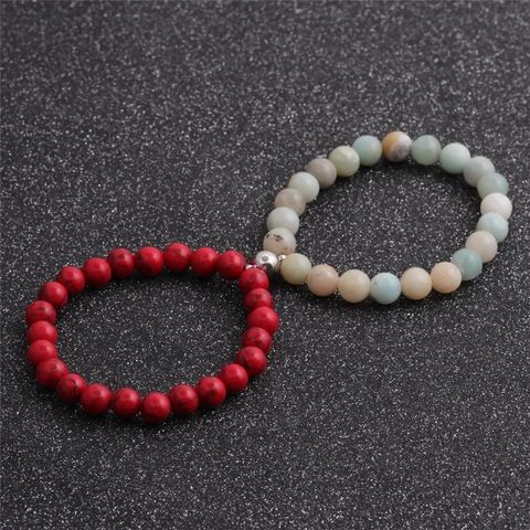 Couple Magnetic Beaded Bracelets Red Turquoise And Amazonite Natural Stone Attraction Jewelry Gifts For Lovers