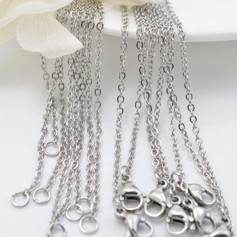 Cadena De Collar De Acero Inoxidable Con Cierre De Langosta Y Anillo De Salto Para Fabricación De Joyas DIY Plata