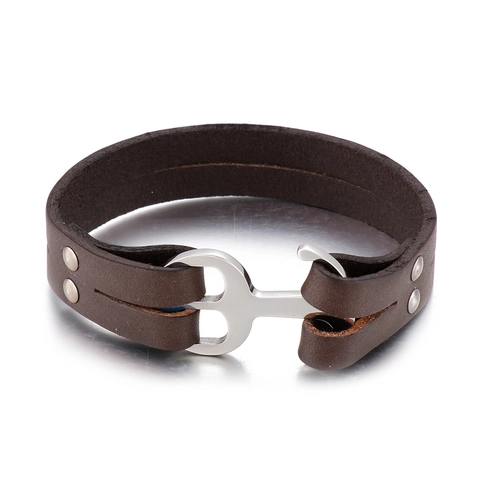 Pulsera De Ancla Retro Para Hombre Cuero Genuino Trenzado Hebilla De Acero Inoxidable Estilo Náutico Industrial Joyería