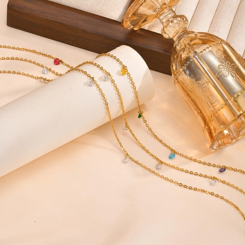 Collana In Acciaio Inossidabile Placcato Oro Con Pendenti In Zirconia Cubica Gioielli Minimalisti Da Donna