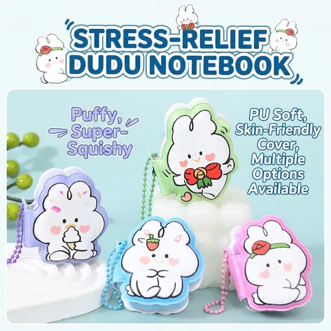 Mini Squishy Stress Relief Notitieboekje Zakdagboek Draagbaar Cartoon Konijn Popsicle Vorm PU Cover Kralenketting