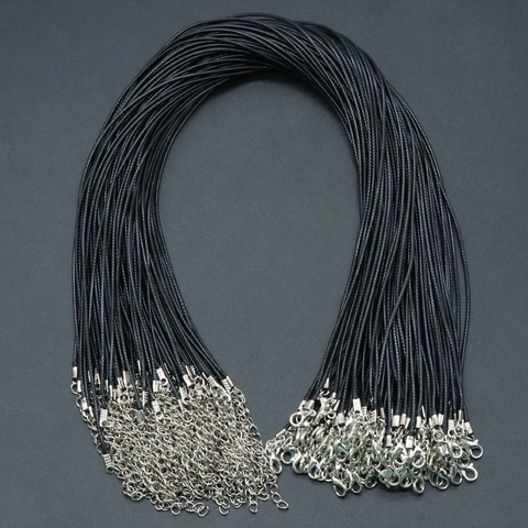 Cordon De Collier Ciré Noir Avec Fermoir Mousqueton En Alliage Et Chaîne D'extension Pour La Fabrication De Bijoux DIY