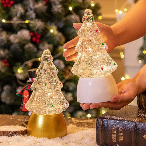 Christmas Tree LED Snow Globe Night Light With Glitter PVC Desktop Glowing Ornament Holiday Decoration Gift