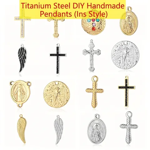 Vintage Kruis En Engelenvleugel Hangers Verguld Roestvrij Staal DIY Sieraden Maken Charms Voor Ketting En Armband