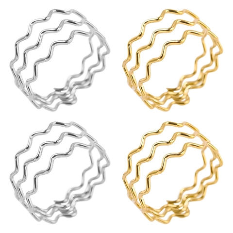 Wave Ring 304 Stainless Steel 18K Gold Plated Triple Layer Stackable Minimalist Hollow Jewelry For Women Men
