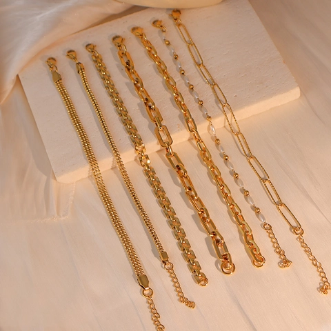 Bracciale A Catena In Acciaio Inossidabile Minimalista Per Donna Placcato Oro 18K Maglia Regolabile Gioielli Alla Moda