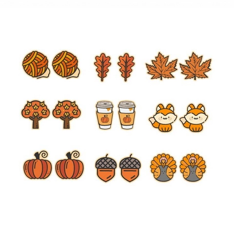 Orecchini a Bottone in Legno a Tema Autunno Ringraziamento per Donna Perno in Acciaio Inossidabile Zucca Foglia di Acero Volpe Orecchini Gioielli