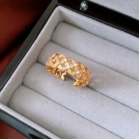 Hollow Circular Open Ring Copper 18K Gold Plated Zircon Retro Exquisite Jewelry Women Adjustable