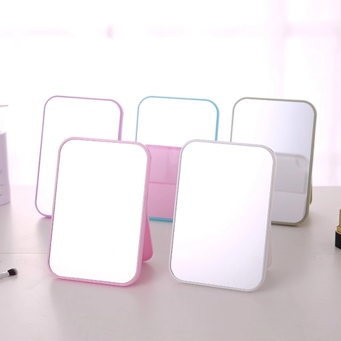 Desktop Makeup Mirror With ABS Frame And Foldable Stand Portable Single Sided Vanity Mirror For Dormitory Simple Style