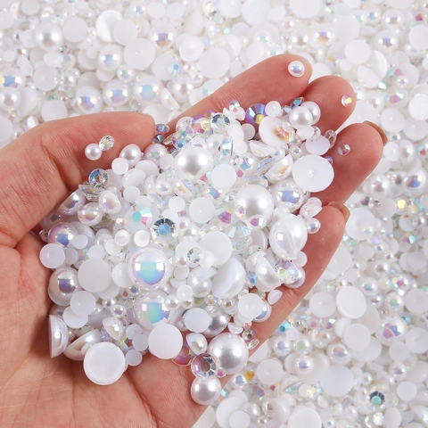 Mixed Flatback Half Round Artificial Pearls Resin Rhinestones DIY Crafts Nail Art Decoration Plastic Colorful AB Iridescent