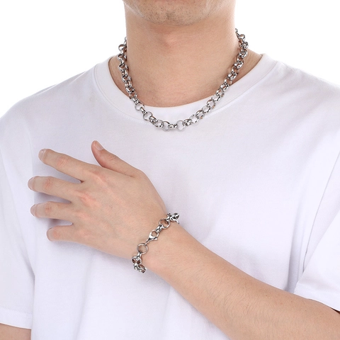 Collar Y Pulsera De Acero De Titanio Minimalista Cadena De Eslabones Redondos Pulidos Joyería De Moda Para Hombres Y Mujeres
