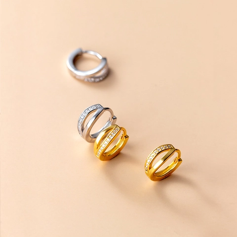 Doppelschichtige Creolen Kupfer Zirkon Geometrisch Minimalistisch Mit 925 Sterling Silver Earring Post Damen