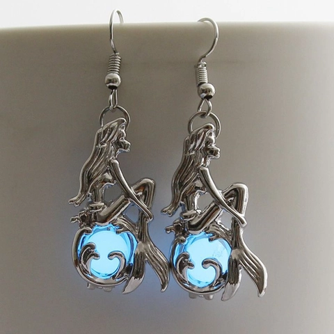 Pendientes Colgantes De Sirena Aleación Luminoso Brilla En La Oscuridad Halloween Joyería Fantasía Mujer