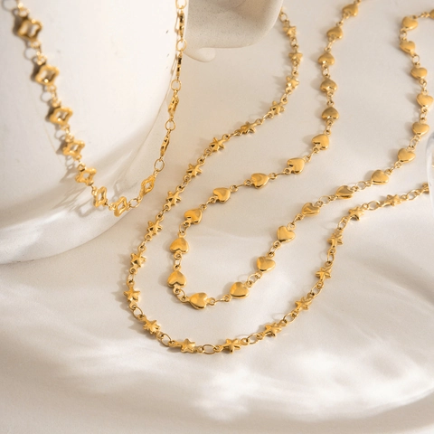 Halskette Edelstahl 18K Vergoldet Für Damen Hohles Kleeblatt Herz Stern Anhänger Mode Pendeln Schmuck Zubehör
