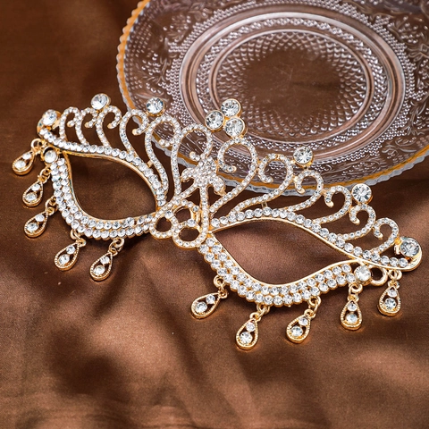 Luxuriöse Maskerade Maske Strass Quaste Hohle Legierung Metall Augenmaske Vintage Hochzeit Ball Party Zubehör Für Frauen