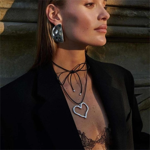 Unregelmäßige Herz Anhänger Halskette Edelstahl Wachskordel Verstellbarer Minimalistischer Schmuck Für Damen