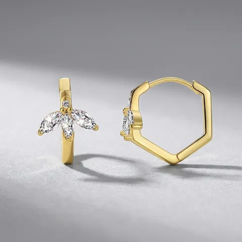 Eleganti Orecchini a Cerchio in Rame con Zirconia a Foglia Francese Placcati in Oro Geometrici per Donna Gioielli Regalo Nozze