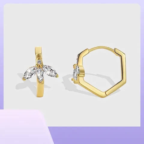 Eleganti Orecchini a Cerchio in Rame con Zirconia a Foglia Francese Placcati in Oro Geometrici per Donna Gioielli Regalo Nozze