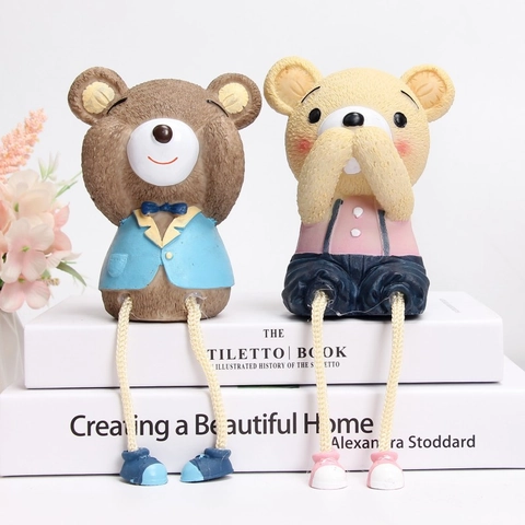 Resin Bear Figurines Hanging Leg Dolls Hear See Speak No Evil Theme Cute Desktop Home Decor Ornaments Gift Item