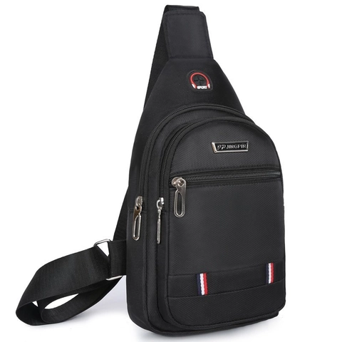 Herren Brusttasche Sling Bag Wasserdicht Oxford Nylon Mehrlagig Große Kapazität Freizeit Reise Sportlich Kopfhörerloch