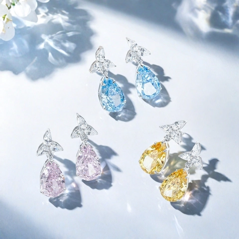 Orecchini Con Pietre Goccia D'acqua Con Perno In Argento Sterling 925 Zirconia Cubica Taglio Pera Floreali Per Donne