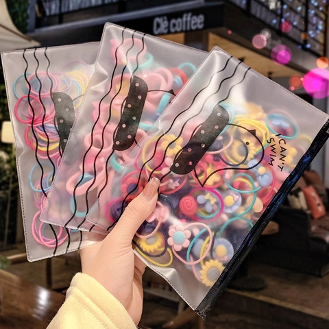 Kinder Elastische Haargummis Set Mit Harz Cartoon Blume Tier Dekor Bunte Pferdeschwanz Halter In Frosted Zipper Tasche Für Mädchen