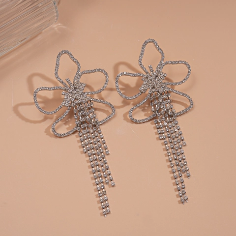 Orecchini A Nappa Con Fiori Oversize Rame Cristallo Strass Con Perno In Argento Sterling 925 Per Donna