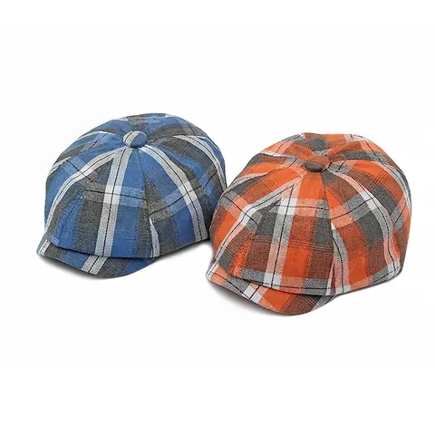 Newsboy Cap Plaid Octagonal Hat Retro British Style Breathable Painter Beret For Men And Women