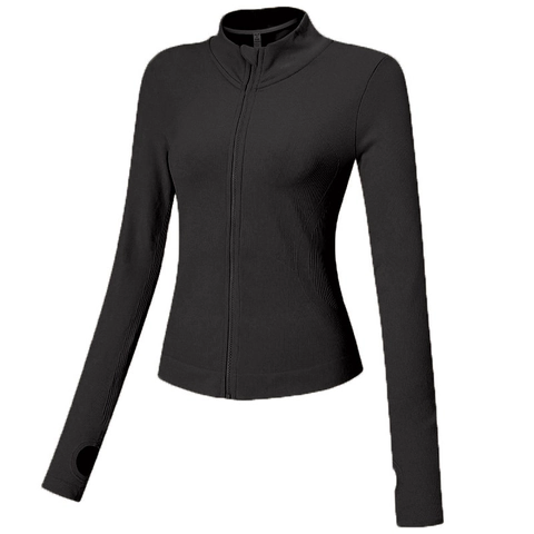 Chaqueta Deportiva Mujer Slim Fit Cuello Alto Cremallera Top Yoga Con Agujeros Para Pulgar Nylon Spandex Correr