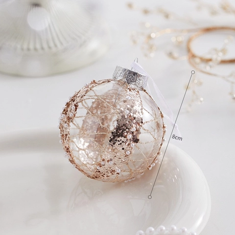 Christmas Ball Ornaments Plastic Hanging Tree Baubles With Sequins Faux Artificial Pearl Painted Patterns Festive Holiday Decor