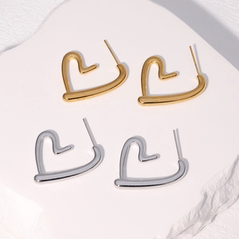Heart Shaped Hollow Stud Earrings Stainless Steel Geometric Minimalist Fashion Jewelry For Women