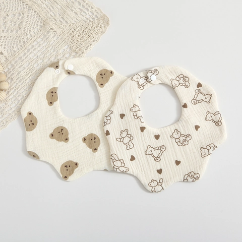 Baby Bibs 6-Layer Cotton Muslin 360 Degree Rotatable Absorbent Petal Shape Cartoon Print Soft For Newborns Toddlers