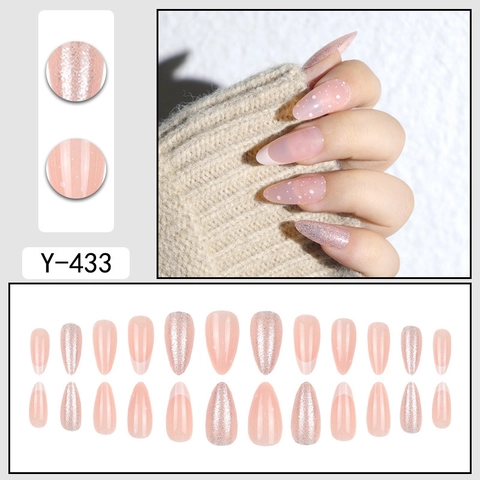 Unghie Finte A Mandorla Lunghe Goccia D'Acqua Punte Francesi Glitter Pois Rosa Nudo Resina Per Donne Eleganti