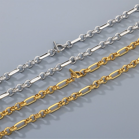 Collar Y Pulsera Acero Inoxidable Chapado En Oro 18K Cierre De Palanca Eslabones Redondos Texturizados Joyería De Moda Para Mujeres Hombres