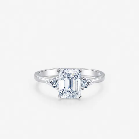 925 Sterling Silver Ring For Women Emerald Cut Zirconia Three Stone Engagement Luxury Jewelry Elegant Classic