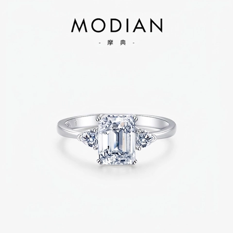 Ring 925 Sterling Silber Damen Smaragdschliff Zirkonia Drei Steine Verlobung Luxus Schmuck Elegant Klassisch