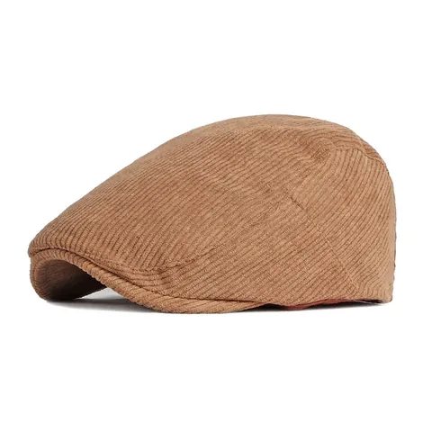 Corduroy Flat Cap Vintage Solid Color Adjustable British Retro Newsboy Hat For Men Women
