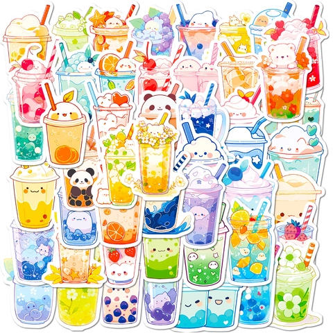 Adesivi Bubble Tea Impermeabili Vinile Decalcomanie Per Bottiglia Acqua Laptop Scrapbook Carino Cartone Animato Animali Bevanda Decorazione